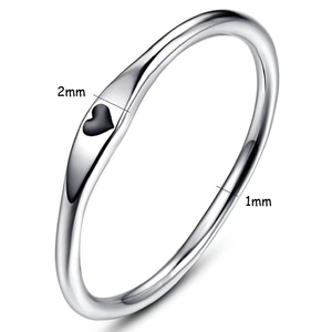 Silver stainless steel ring with black heart detail and 2mm width measurement