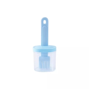 Pinceau à huile en silicone bleu clair avec récipient pour cuisine et barbecue
