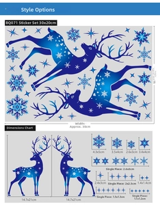 Tableau des tailles pour autocollants Noël 30x20cm avec dimensions renne et flocons