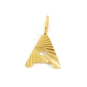 Golden stainless steel letter A pendant with radial texture for jewelry making