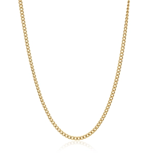 Detail of 304 stainless steel gold plated Cuban chain necklace with smooth metal texture