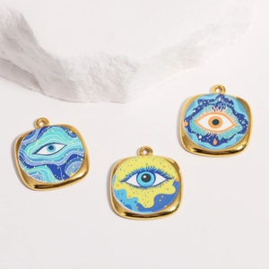 Evil Eye Pendants Square Titanium Steel Enamel Charms Vintage Oil Painting Style DIY Jewelry Making For Women