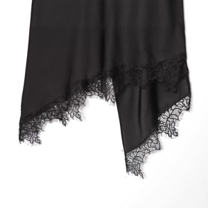 Women's chic black asymmetric skirt featuring exquisite lace splicing and satin fabric