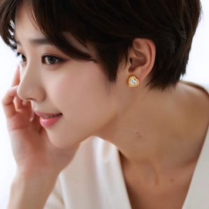 Élégantes boucles d'oreilles cœur en acier titane doré avec pierres de zircon vert