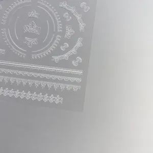 5D embossed white lace round frame and crown nail art stickers model TO1608 with adhesive