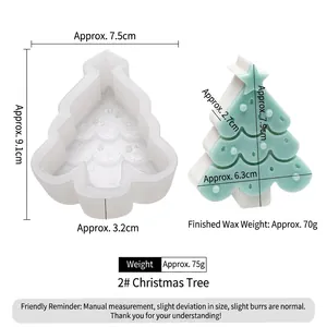 Detailweergave van kerstboom siliconen mal 7,5x9,1x3,2cm en het resultaat van de kaars