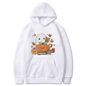 Sweat à capuche blanc Halloween avec illustration fantôme et citrouille d'automne