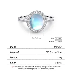 Elegant S925 sterling silver ring with sparkling 2ct moonstone and zircon pavé