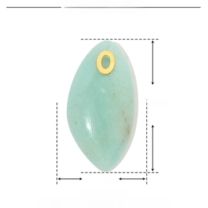 Detailed view of 25mm green natural stone leaf pendant with stainless steel dimensions