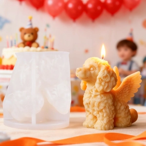 Moule en silicone pour bougies chiot ange aux détails fins pour fête d'anniversaire