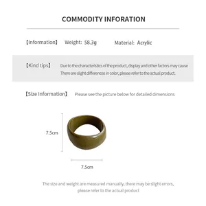 Tableau détaillé des tailles pour bracelet en acrylique vert olive avec poids et mesures