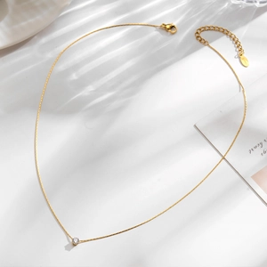 18K gold plated titanium steel necklace with sparkling zircon pendant in water ripples
