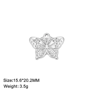 Polished silver butterfly pendant in stainless steel for DIY jewelry 15.6x20.2mm