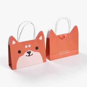Sac cadeau Shiba Inu mignon avec poignées rondes et motif animalier chaleureux