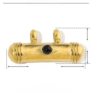 Technical dimensions of gold stainless steel cylinder pendant with black natural stone