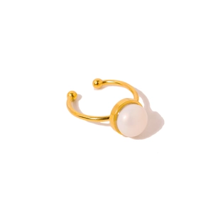 Luxurious 18k gold plated titanium ring with a large natural freshwater pearl on white background