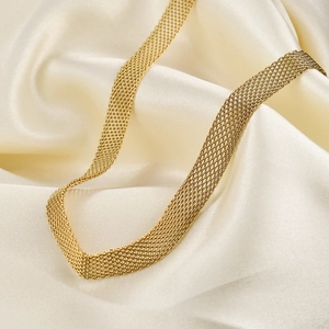 Stainless Steel Mesh Choker Necklace For Women Wide Flat Metal Braided Link Chain Fashion Daily Wear Jewelry Accessory