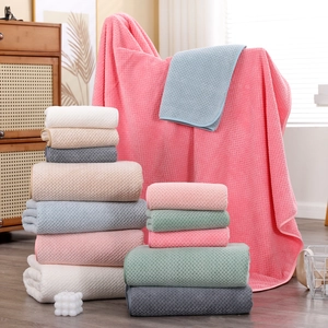 Thick waffle weave coral fleece towel set in multiple colors for bath and fitness