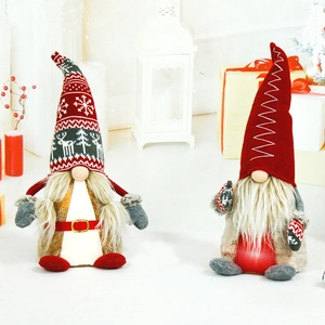 Christmas Swedish gnome dolls with knitted hats and white beards for festive home decoration