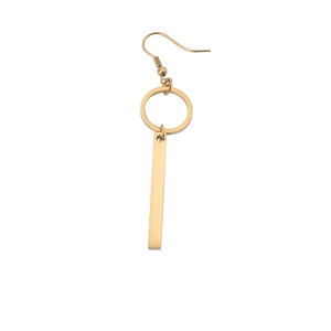 Golden geometric rectangle pendant earrings with round ring and stylish ear hook