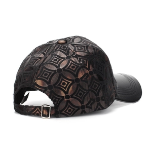 Casquette de baseball unisexe en tissu jacquard géométrique et visière en cuir noir