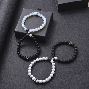 Magnetic Attraction Couple Natural Stone Bracelets Volcanic Lava Howlite Beads Crown Charm Jewelry For Men And Women