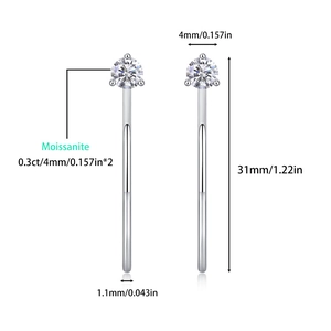 Detailed dimension guide for S925 silver moissanite drop earrings with precise measurements