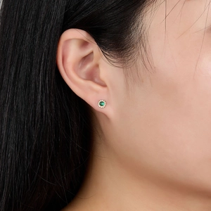 925 silver sunflower stud earrings with green center stone and white zircon accents