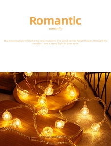 Detail of warm yellow solar LED bubble globe string lights with bubble texture for garden
