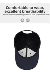 Detail of blue baseball cap interior showing breathable mesh and cotton sweatband