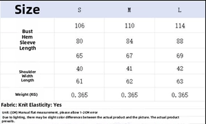Detailed size guide table for women's lace-up knitted cardigan showing S, M, L dimensions