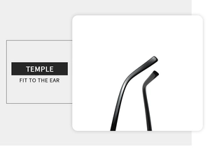 Ergonomic black temples detail showing comfortable fit to the ear for square sunglasses