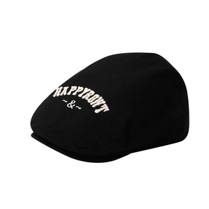 Béret classique en coton noir pour enfants avec broderie blanche HAPPY ROWT en 3D