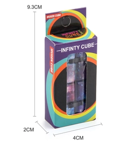 Infinity Cube stress relief toy in starry purple with 9.3x4x2cm dimension packaging