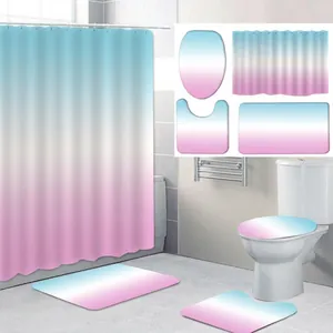 Tenda da doccia impermeabile e set di tappetini antiscivolo con sfumatura blu e viola