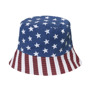 Reversible bucket hat featuring American flag stars and stripes print for sun protection