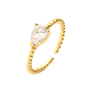 Bague géométrique chic plaquée or 18 carats avec zircon blanc en forme de goutte d'eau