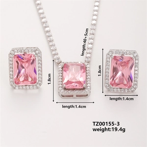 Detailed size specifications for pink gemstone necklace and earring jewelry set