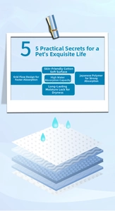 Detailed cross-section view showing the 5-layer ultra-absorbent structure of the pet training pad