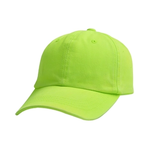 Classic neon green cotton baseball cap for kids featuring a curved brim and 6-panel structure