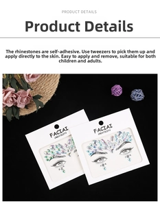 Detail showing self-adhesive AB iridescent face gems and DIY rhinestones for makeup