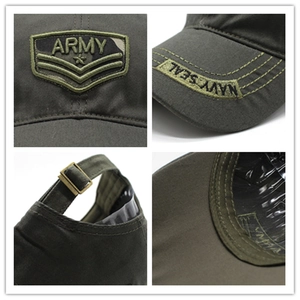 Army green military style baseball cap with navy seal embroidery and adjustable buckle
