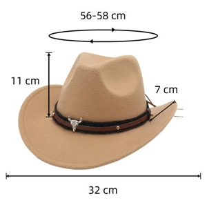 Tabella taglie dettagliata del cappello da cowboy kaki con decoro a testa di toro