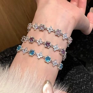 Flower Hexagon Buckle Bracelet Copper Gold Plated With Zircon And Artificial Crystal Light Luxury Jewelry For Women