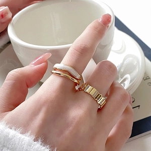 Fashion Alloy Open Ring Zircon Geometric Gold Plated Enamel Adjustable Minimalist Finger Jewelry Women