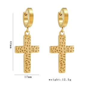 Orecchini a croce in acciaio inossidabile dorato con texture martellata e vintage