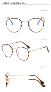 Three-angle view of vintage gold and hawksbill round metal optical glasses frames