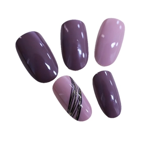24pcs almond press on nails featuring mauve shades with black lines and gold glitter
