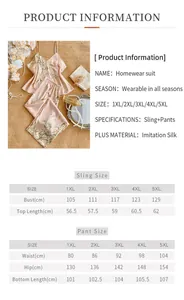 Tableau détaillé des tailles pour ensemble pyjama floral en soie synthétique du 1XL au 5XL