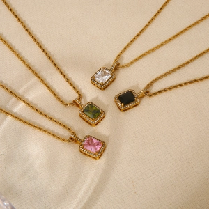 18K gold-plated stainless steel rope chain necklaces with colorful zircon pendants